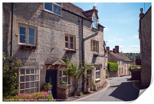 Painswick, Cotswold cottages Print by Chris Rose