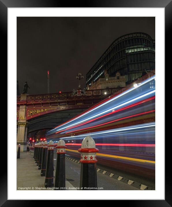 Bus light trail at Holborn Viaduct Framed Mounted Print by Stephen Coughlan