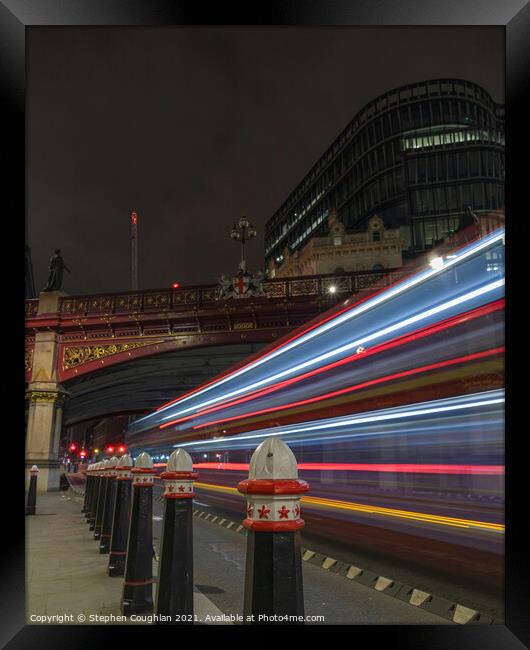 Bus light trail at Holborn Viaduct Framed Print by Stephen Coughlan