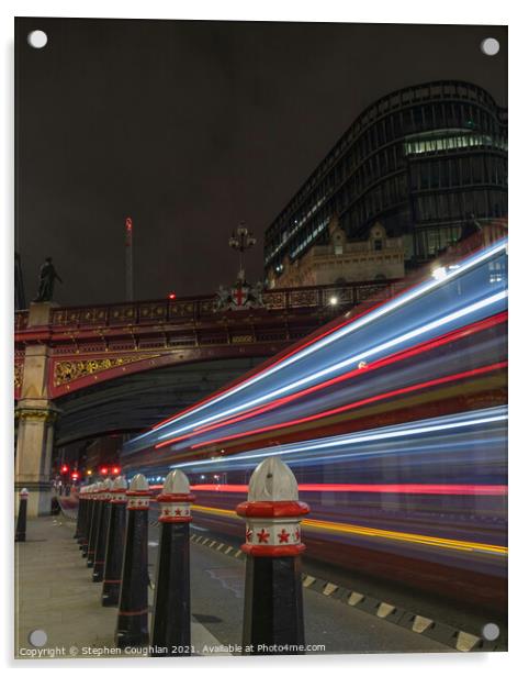 Bus light trail at Holborn Viaduct Acrylic by Stephen Coughlan
