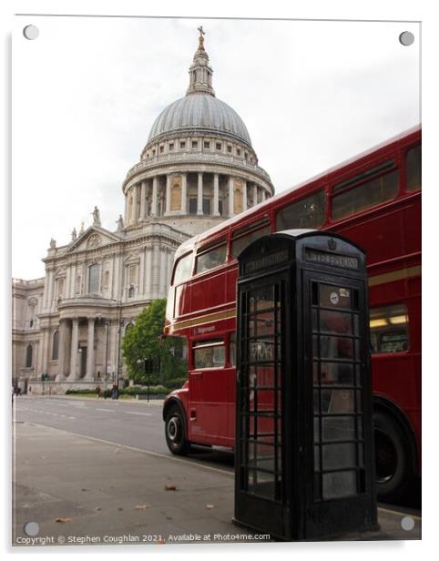 St Pauls Cathedral with Routemaster Bus Acrylic by Stephen Coughlan