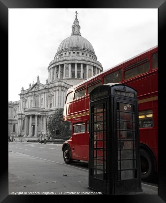 St Pauls Cathedral with Routemaster Bus (Colour Splash) Framed Print by Stephen Coughlan
