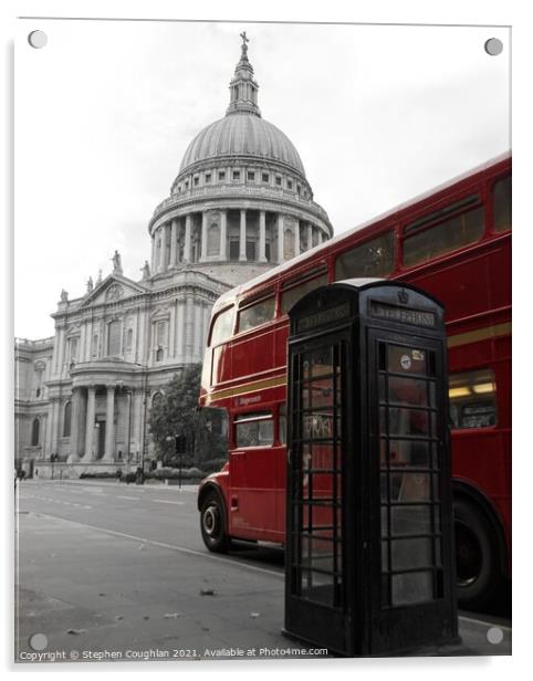 St Pauls Cathedral with Routemaster Bus (Colour Splash) Acrylic by Stephen Coughlan