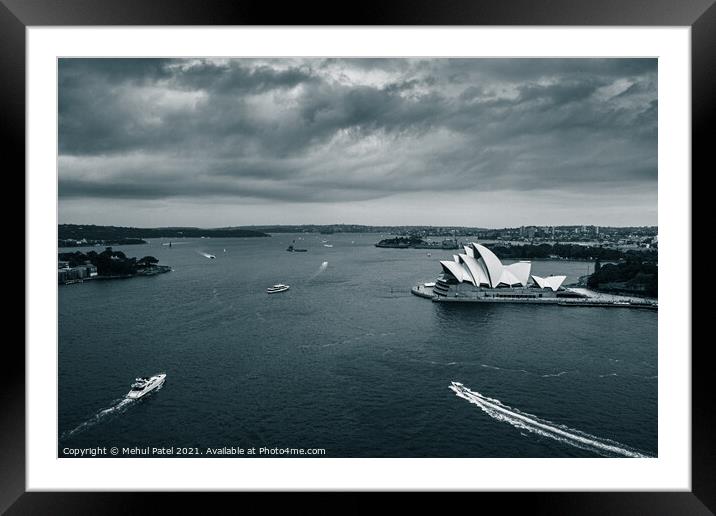 Sydney Harbour with iconic Sydney Opera House in view, Sydney, New South Wales, Australia Framed Mounted Print by Mehul Patel