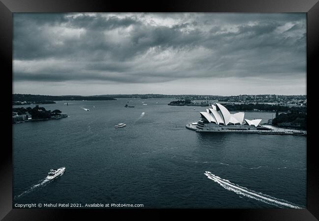 Sydney Harbour with iconic Sydney Opera House in view, Sydney, New South Wales, Australia Framed Print by Mehul Patel
