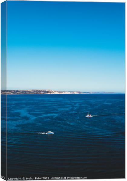 Two boats travelling across blue waters of Weymout Canvas Print by Mehul Patel
