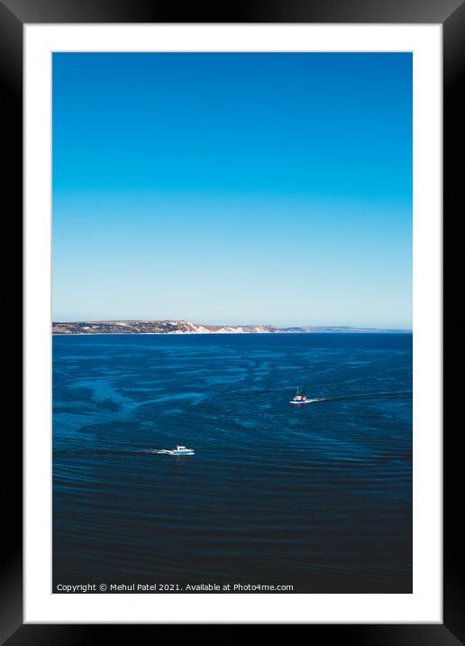 Two boats travelling across blue waters of Weymout Framed Mounted Print by Mehul Patel