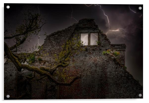 Lightning at Scotney Castle  Acrylic by Jadwiga Piasecka