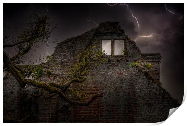 Lightning at Scotney Castle  Print by Jadwiga Piasecka