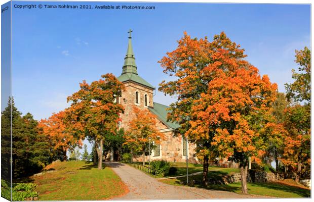 Uskela Church, Salo Finland, in Autumn Canvas Print by Taina Sohlman