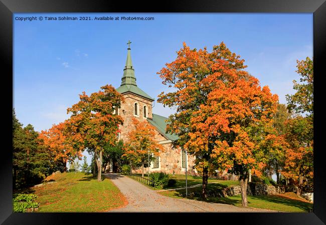 Uskela Church, Salo Finland, in Autumn Framed Print by Taina Sohlman