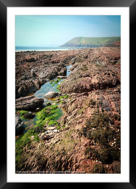 Manorbier Bay beach rockpools Framed Mounted Print by Chris Rose