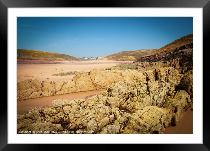 Manorbier Castle from the beach Framed Mounted Print by Chris Rose