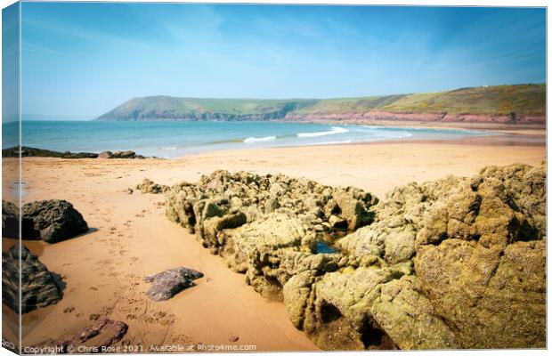 Manorbier Bay Canvas Print by Chris Rose