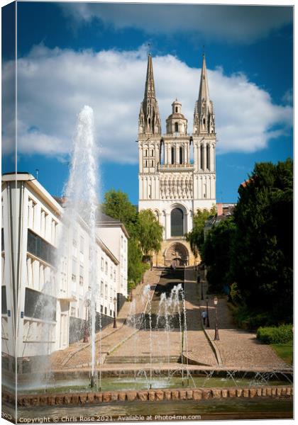 Angers, Cathedral St Maurice and fountain Canvas Print by Chris Rose