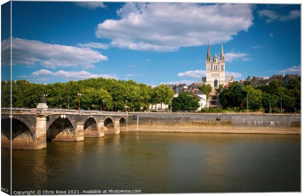 Angers, river and cathedral Canvas Print by Chris Rose