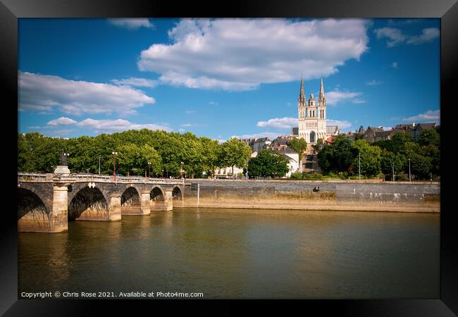Angers, river and cathedral Framed Print by Chris Rose