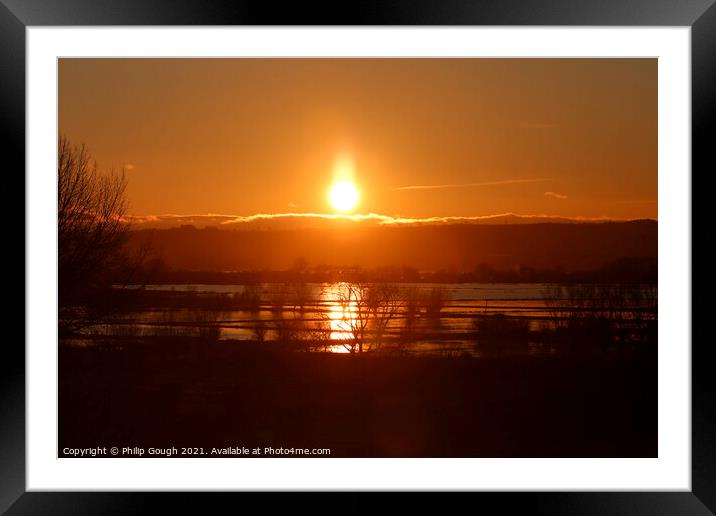 Sunset On The Floods On Somerset Levels Framed Mounted Print by Philip Gough