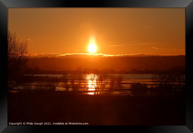 Sunset On The Floods On Somerset Levels Framed Print by Philip Gough