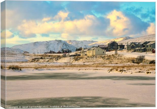 Skarsvag, the World's Northernmost Fishing Village Canvas Print by Janet Carmichael