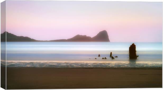 Pastel sunset at Rhossili Bay, South Wales Canvas Print by Leighton Collins