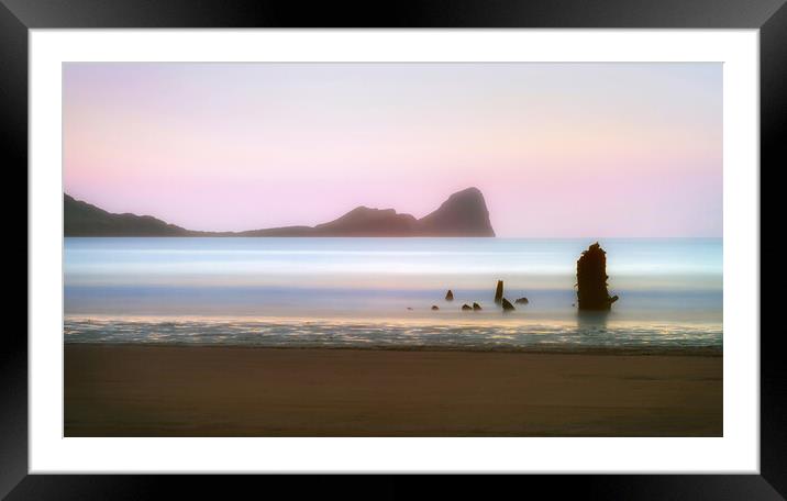 Pastel sunset at Rhossili Bay, South Wales Framed Mounted Print by Leighton Collins