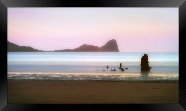 Pastel sunset at Rhossili Bay, South Wales Framed Print by Leighton Collins