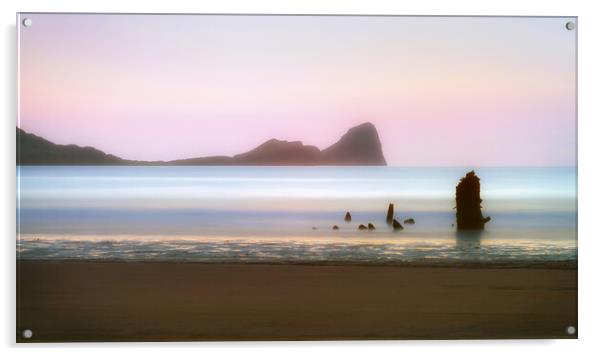 Pastel sunset at Rhossili Bay, South Wales Acrylic by Leighton Collins