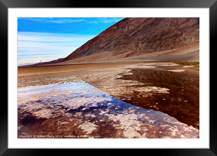 Badwater with Black Mountains Death Valley National Park Califor Framed Mounted Print by William Perry