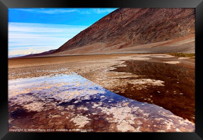 Badwater with Black Mountains Death Valley National Park Califor Framed Print by William Perry