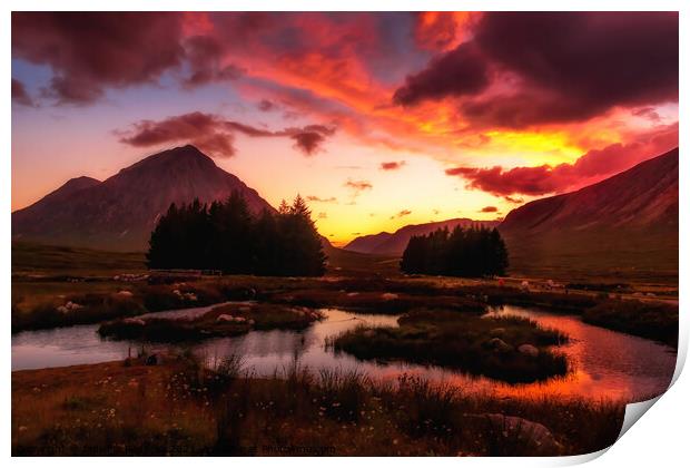 Sunset in Scottish Highlands Print by Jadwiga Piasecka
