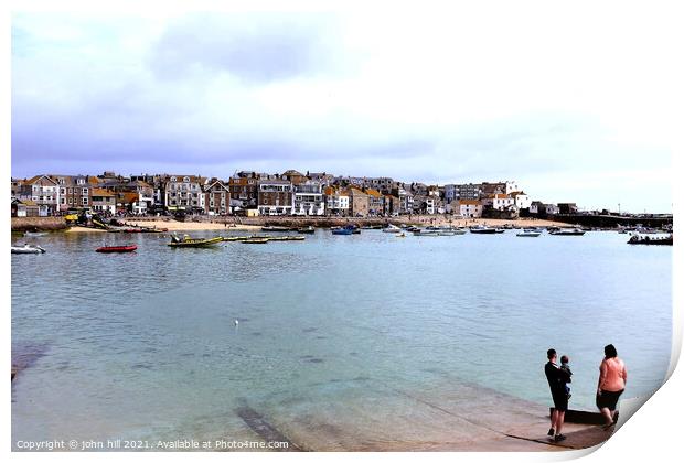 St. Ives harbor, Cornwall, UK. Print by john hill