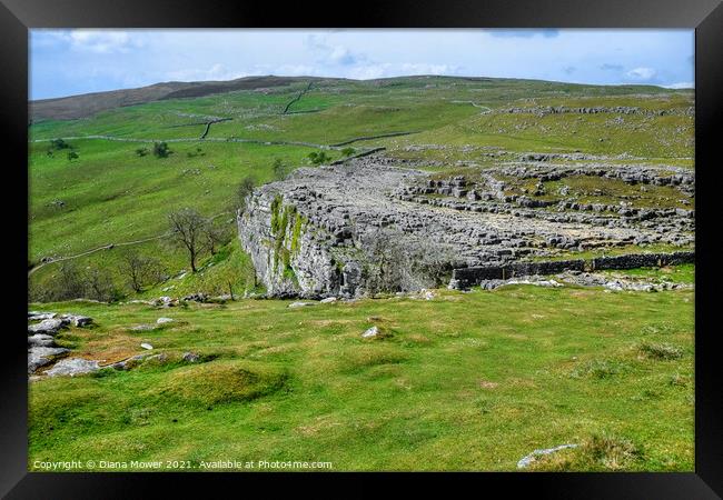 Limestone pavement Malham  Framed Print by Diana Mower