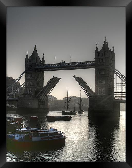 Sunrise at Tower Bridge HDR BW Framed Print by David French