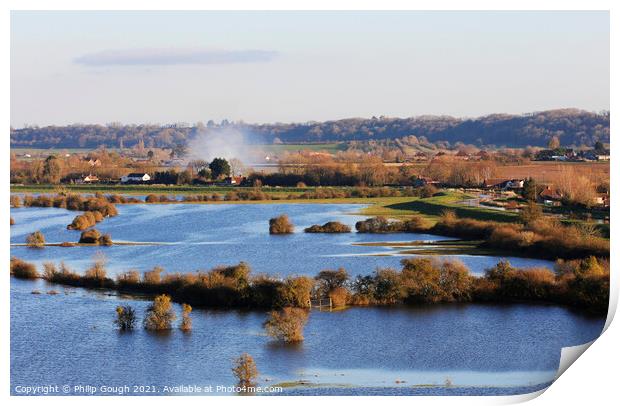 FLOODED SOMERSET LEVELS Print by Philip Gough
