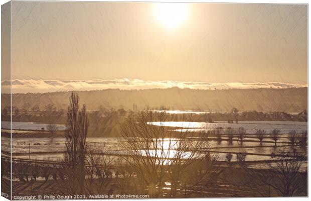 FLOOD ON THE SOMERSET LEVELS Canvas Print by Philip Gough