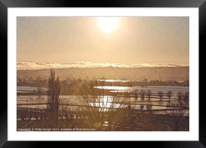 FLOOD ON THE SOMERSET LEVELS Framed Mounted Print by Philip Gough