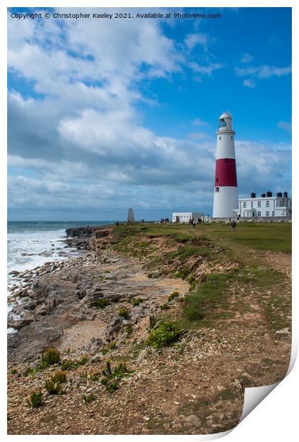 Blue skies over Portland Bill Print by Christopher Keeley