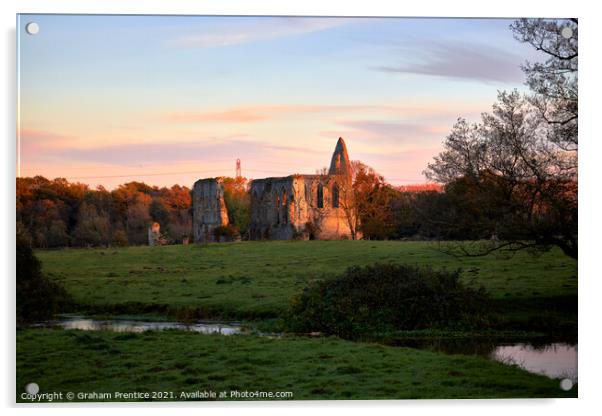 Newark Priory, Ripley, Surrey at Sunset Acrylic by Graham Prentice