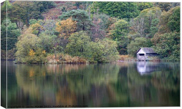 Autumn Colours by the Boat House Canvas Print by Lesley Moran