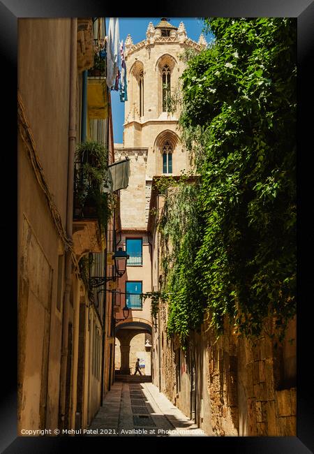 Santa Tecla street leading to the side of the cathedral in Tarragona Framed Print by Mehul Patel