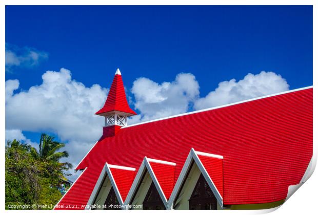 Red roof of church (Notre Dame Auxiliatrice), Cap Malheureux, Ma Print by Mehul Patel