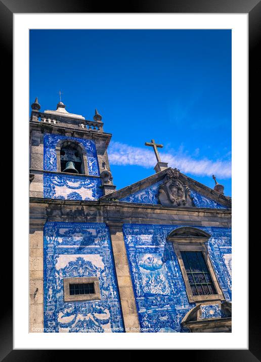 Upward shot of colourful tiled exterior of Capela (Chapel) das Almas - Porto, Portugal. Framed Mounted Print by Mehul Patel