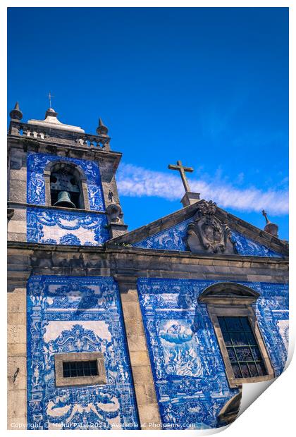 Upward shot of colourful tiled exterior of Capela (Chapel) das Almas - Porto, Portugal. Print by Mehul Patel