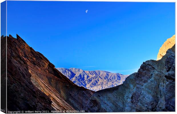 Golden Canyon Moon Death Valley National Park California Canvas Print by William Perry