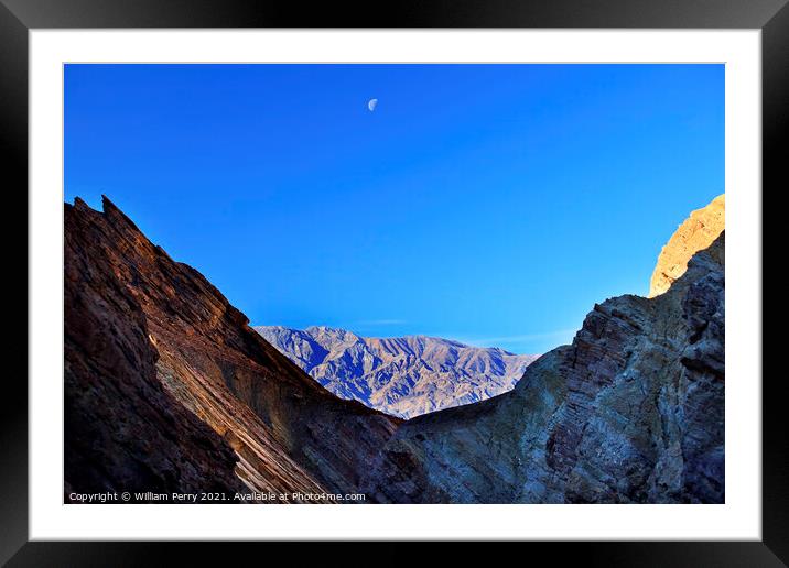 Golden Canyon Moon Death Valley National Park California Framed Mounted Print by William Perry