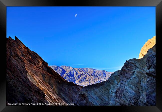 Golden Canyon Moon Death Valley National Park California Framed Print by William Perry