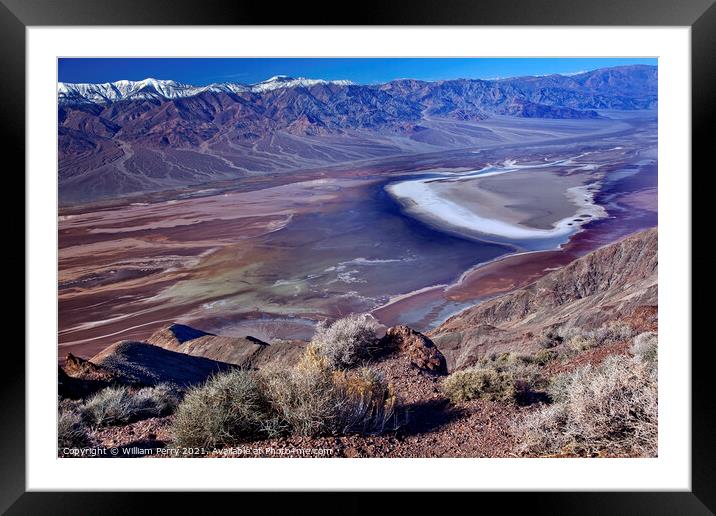 Badwater from Dante View with Panamint Mountains Death Valley Na Framed Mounted Print by William Perry