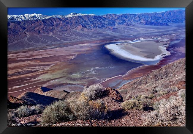 Badwater from Dante View with Panamint Mountains Death Valley Na Framed Print by William Perry
