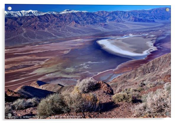Badwater from Dante View with Panamint Mountains Death Valley Na Acrylic by William Perry